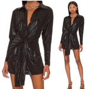 Norma Kamali Shimmery Black Mini Shirt Dress